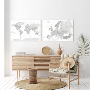 Ensemble de cartes grises détaillées du monde et de l'Europe, Tableau d'affichage des lieux que nous avons visités pour marquer le voyage, toile personnalisée à épingles pour épingles, 100 x 70 cm/39 x 27 pouces