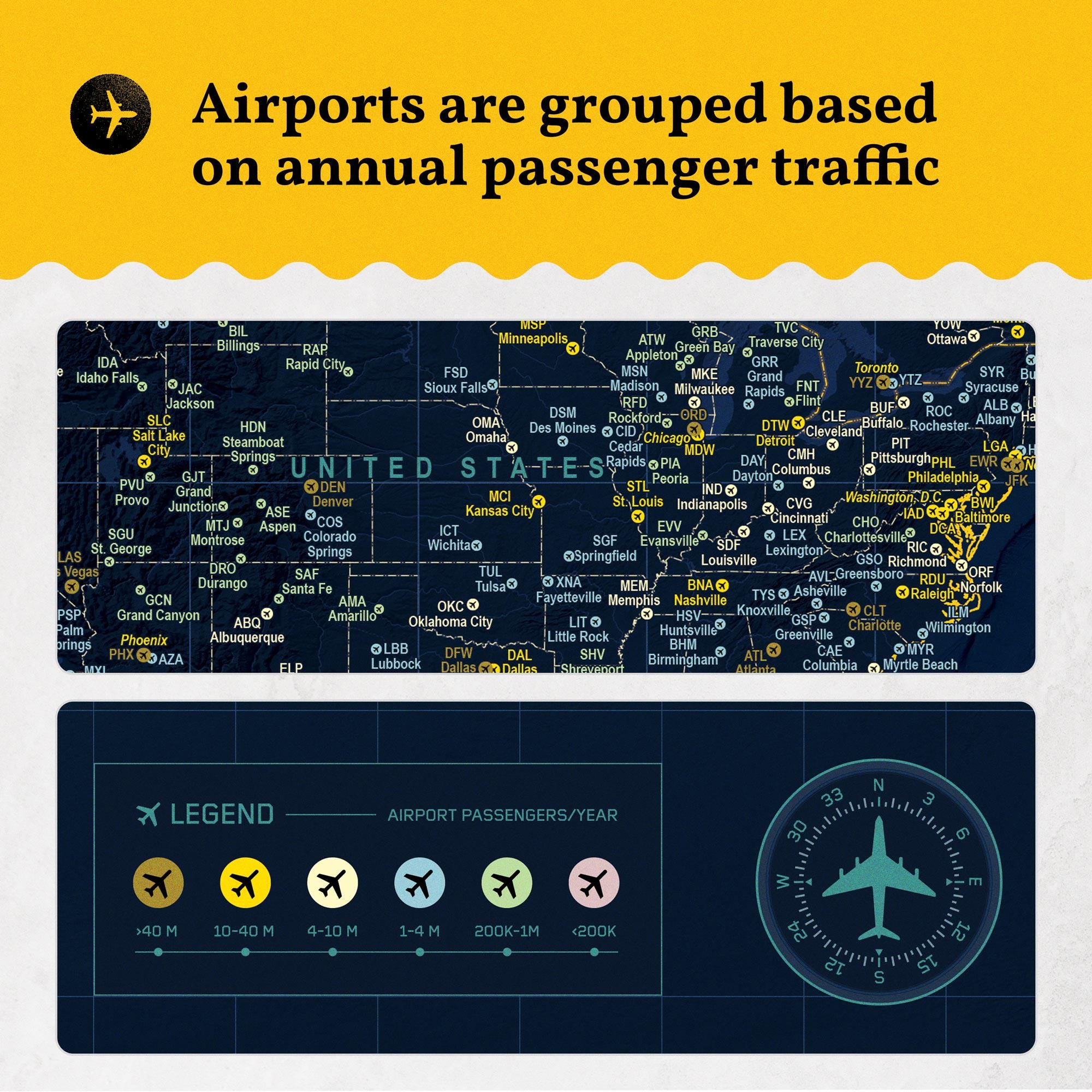 1,440 Airports World Map Poster: Personalized Aviation Wall Art Print