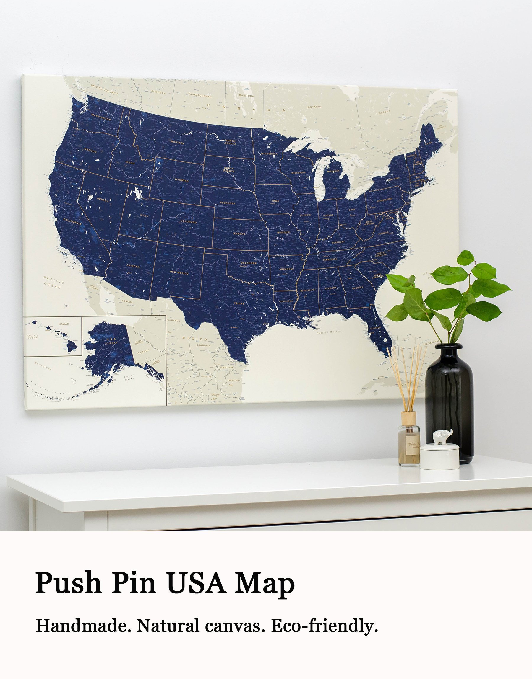 Detailed USA Map Pin Board Push Pin USA Map Wall art US  Etsy