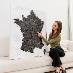 Carte de France murale en liège noir, Carte de France à épingler, Carte voyage épingle, Carte à punaiser, Toile carte France,Carte avec pins