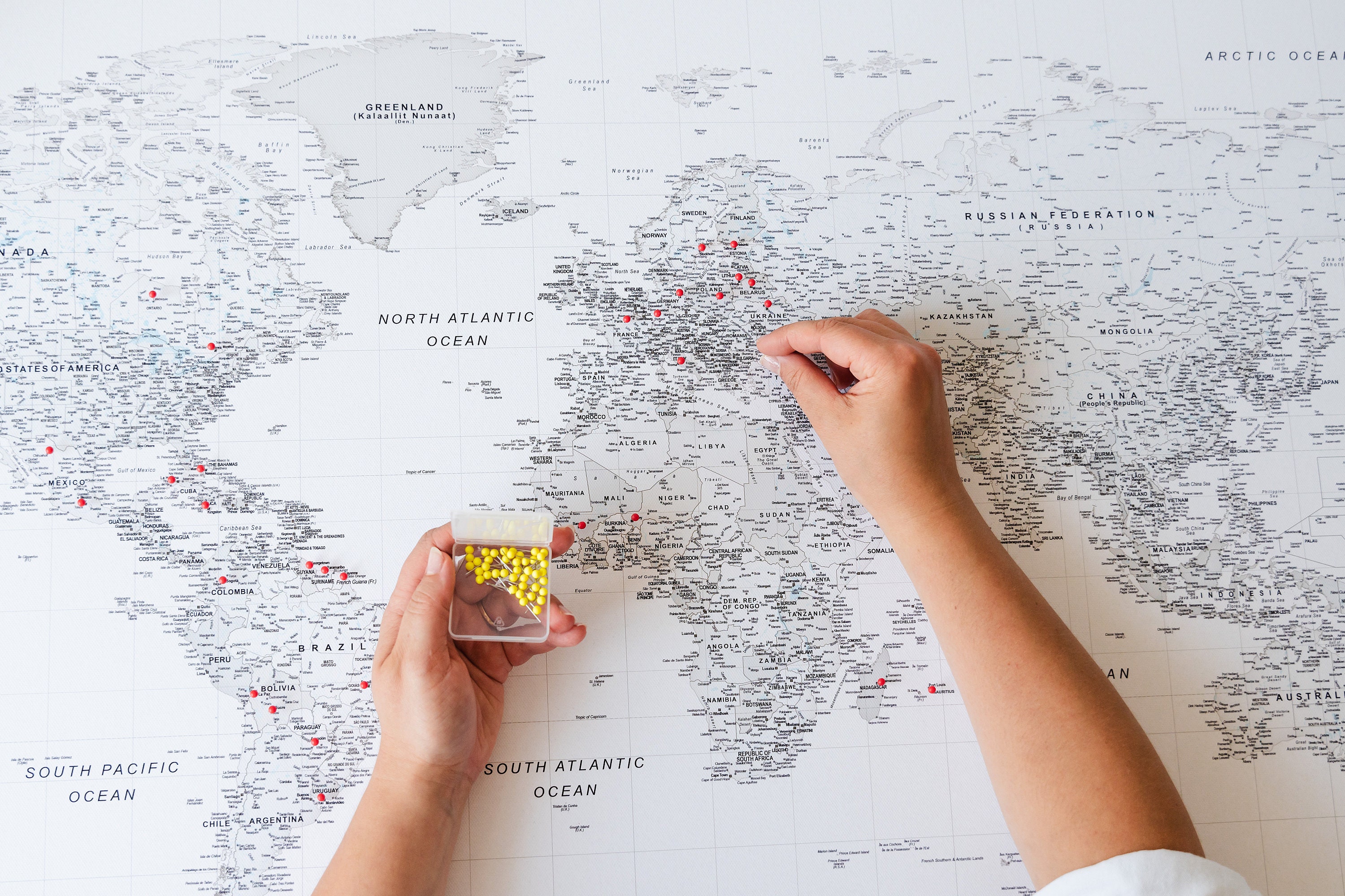 Push Pin Travel World Map, Detailed Pin Board Canvas to Mark Places You ...