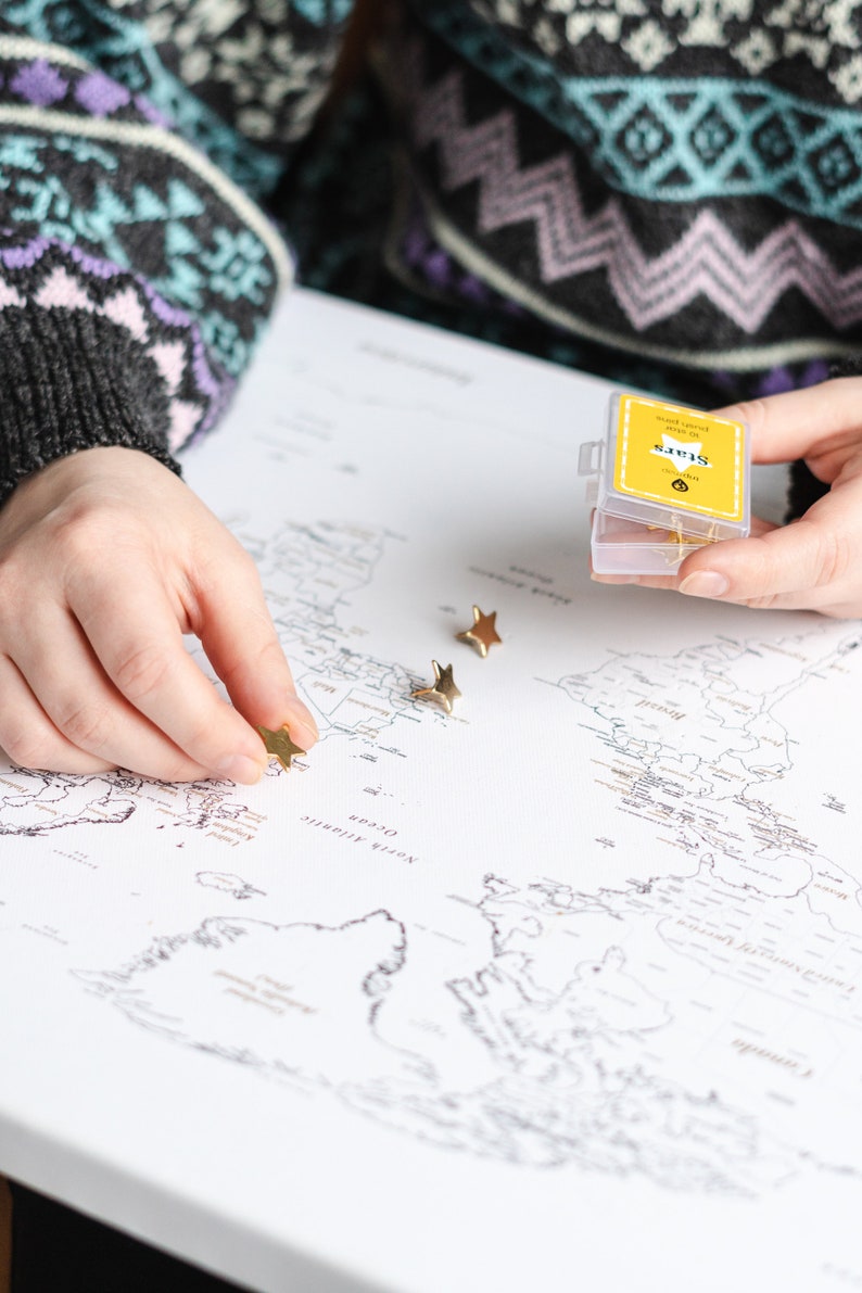 Map Pin Rounded With Star Gold Stars Map Push Pins - Tacks With Stainless Point - Marking Pins ...