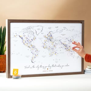 Carte du monde personnalisée avec punaises d'anniversaire, cadeau de mariage de 5 ans d'anniversaire pour lui, lieux visités par les couples, traqueur de voyage à épingler