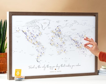 Personalized Anniversary Push Pin World Map, 5 Year Anniversary Dating Wedding Gift for Him, Couples Places Visited Travel Tracker Pinnable