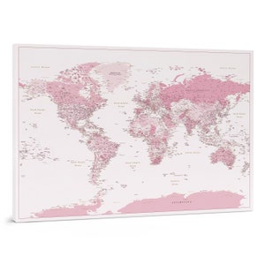 Weltkarte Mit Pins Rosa - Detaillierte Pinnwand Karte auf Leinwand - Weltkarte Zum Pinnen - Geschenk zum 18 Geburtstag + 100 pins