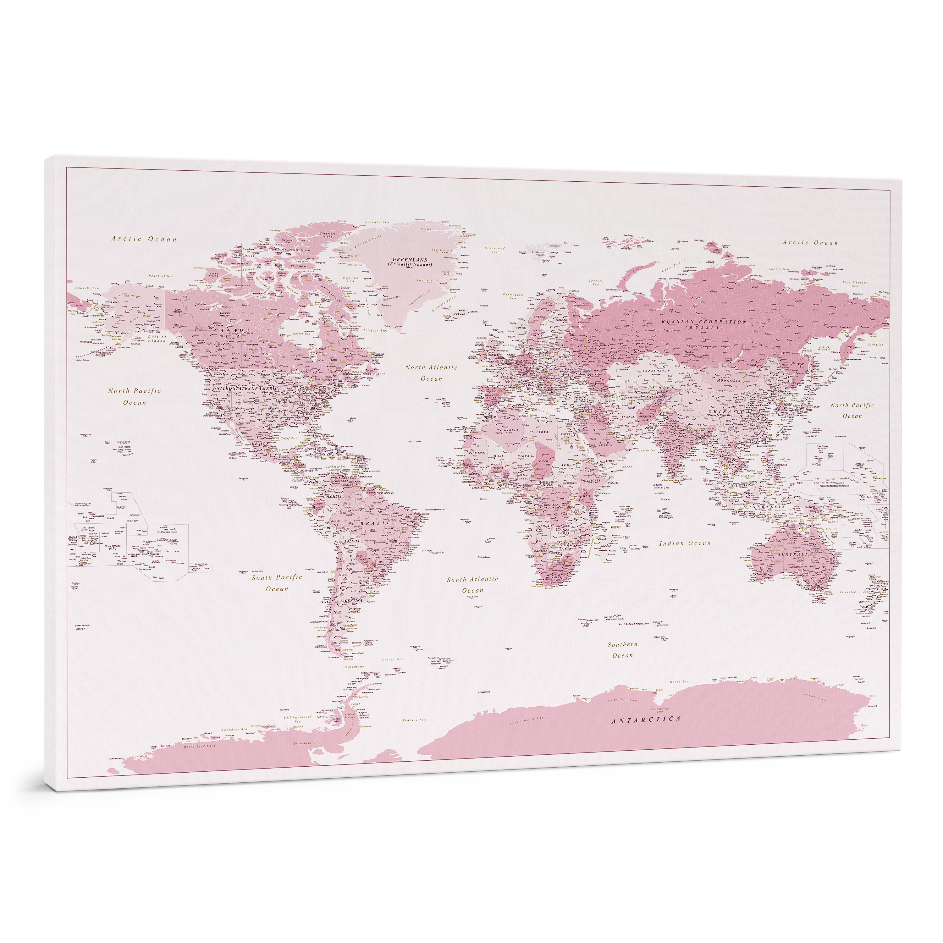 Carte du monde à épingles - Rose poussiéreuse (60×40 cm) 