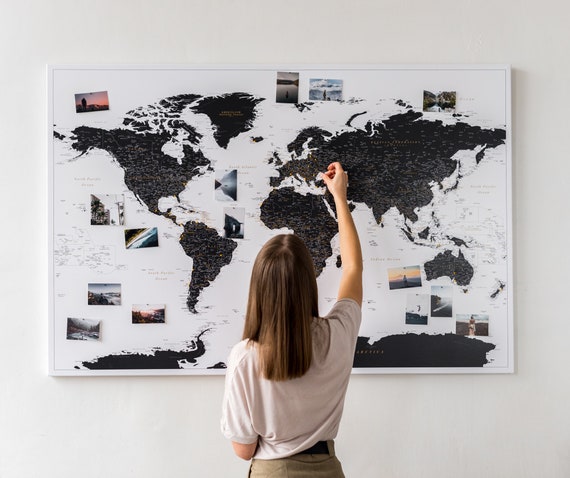 Personalized Push Pin World Travel Map High Detailed Map Canvas