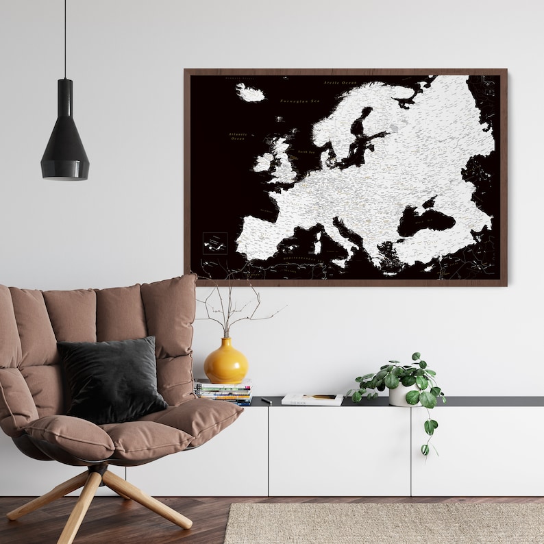 Black and White Europe Map Poster Canvas Print Europe Etsy