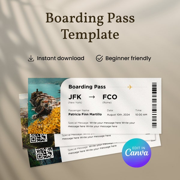 Trip Reveal Boarding Pass Template, Editable Digital DIY Plane Ticket, Custom Print at Home Flight Card, Fillable Surprise Travel Voucher