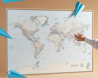1440 World Airports Map with Pins: Push Pin Aviation Canvas with IATA Codes, Personalized New Pilot Gift, Flight Attendant Present