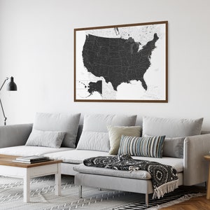 Black and White USA States Map Poster Large Print Map of the - Etsy