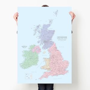Poster con mappa politica del Regno Unito e dell'Irlanda - Mappa di viaggio dettagliata personalizzata con spille - Mappa dell'Irlanda e del Regno Unito - Enorme stampa su tela del Regno Unito