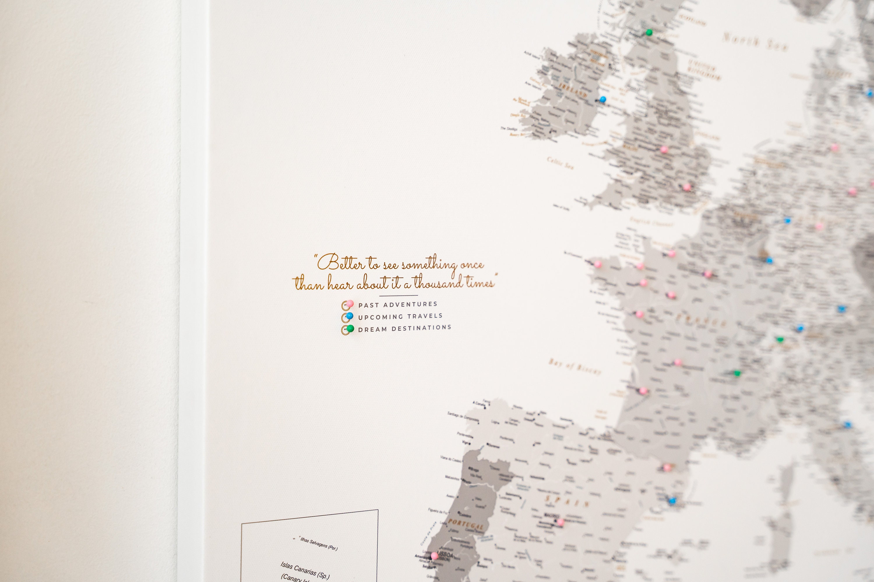 Grey Push Pin Europe Map - Large Europe Wall Art Canvas - Large Travel ...