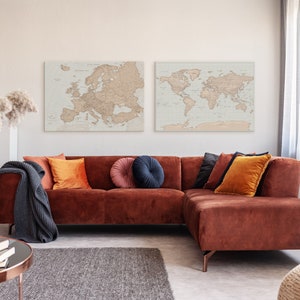Juego de chinchetas con mapa de Europa y el mundo, tablero de chinchetas con los países visitados para marcar viajes, regalo de viajero personalizado y detallado, 100 x 70 cm/39 x 27″