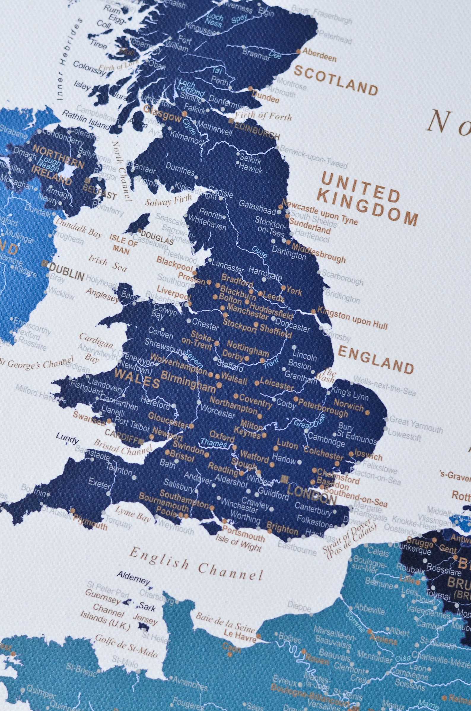 Europe Map Push Pin Canvas Detailed - Navy Blue Canvas Travel Pin Board ...
