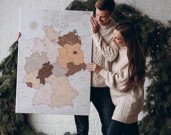 Pinnwand Deutschland Karte - Wandbilder Deutschland - Politische Landkarte mit Pins - Karte Bundesländer - XL Leinwand Deutschland - TripMap