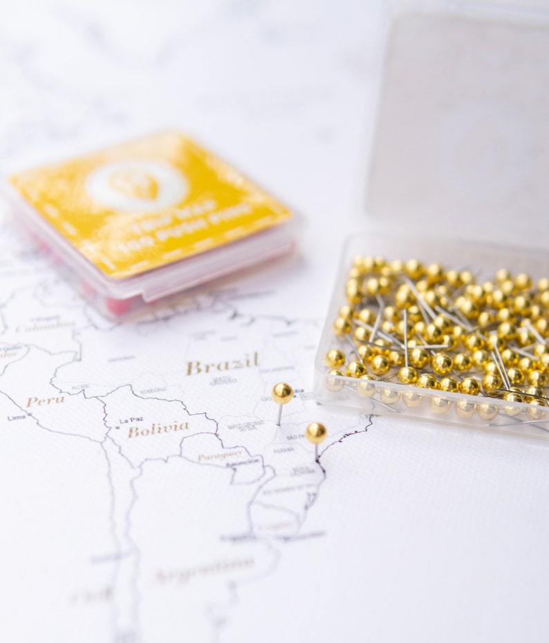 Map Push Pins Gold Round Head Tacks With Stainless Point Etsy