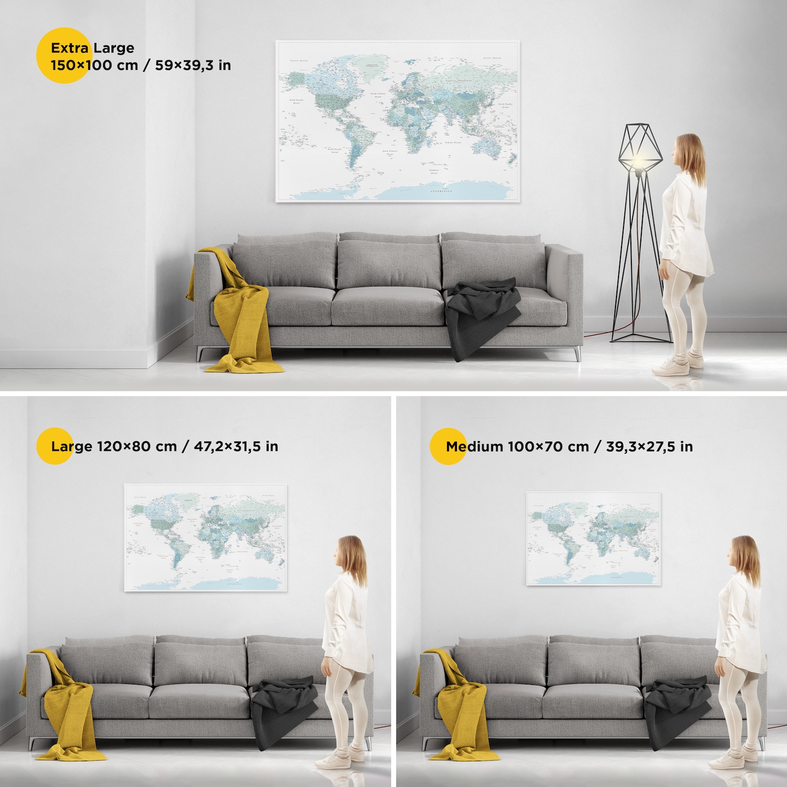 Large Push Pin World Map, Detailed Travel Map Pin Board, Mark and Show ...
