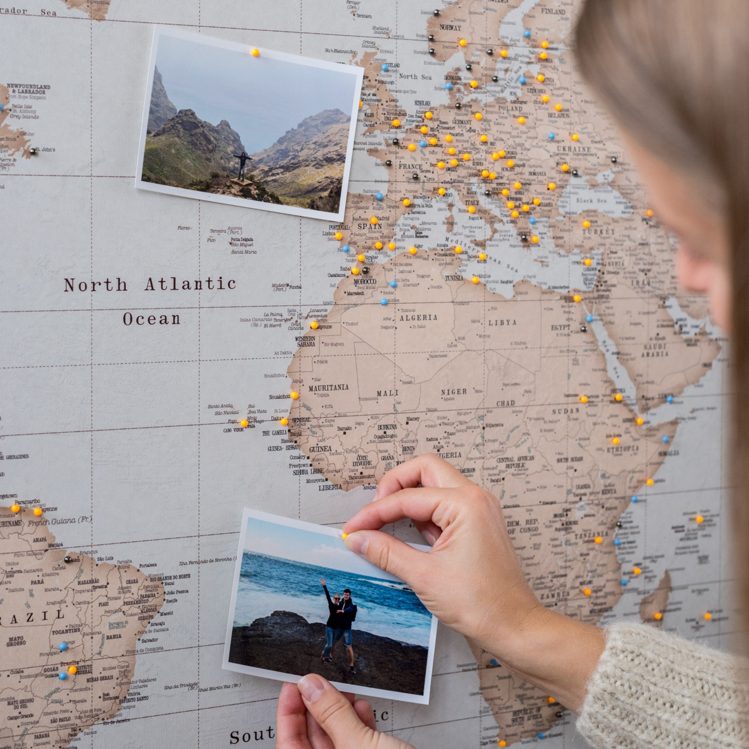 Places You've Been World & UK Map Set, Detailed Personalized Pin Board ...