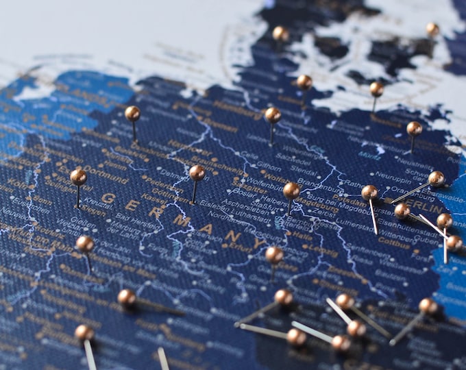 Large Europe Wall Map Brown - Push Pin Europe Map Canvas - Places ...