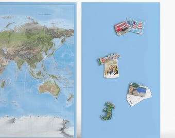 Souvenir Magnet Display Board or Pin Board, Blue Vacation Magnetic Board for Wall, Decorative Linen Travel Enamel Pin Display Board