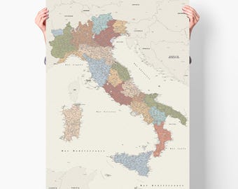 Grande mappa dell'Italia con le regioni, dettagliata decorazione murale di viaggio con spille, stampa di viaggiatori per arredamento di casa e ufficio, mappa dell'Italia con paesi e città