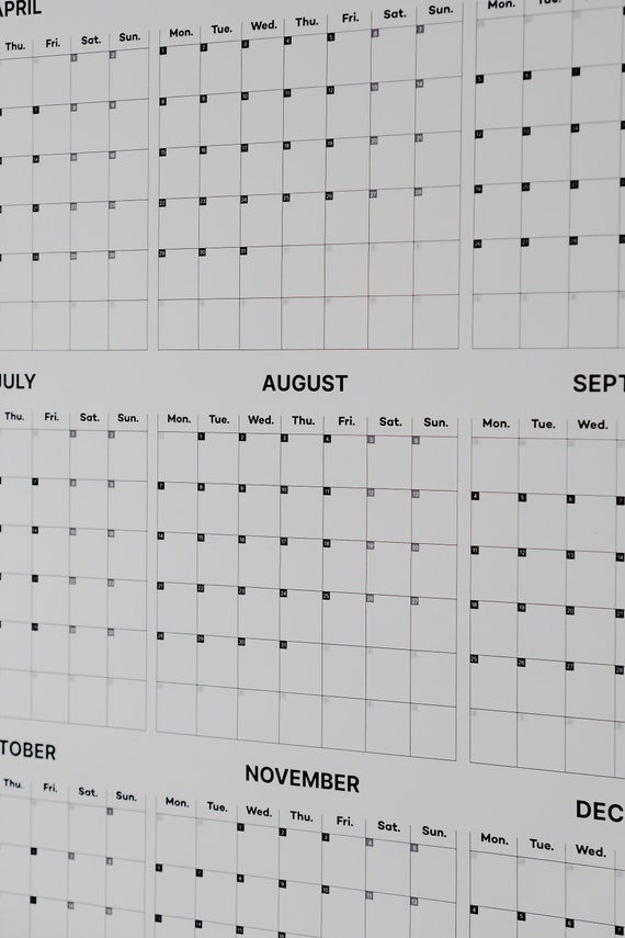 2024 & 2025 Whole Year Wall Calendar Large Annual Monthly Planner Minimal Yearly Organizer Giant Black White Paper 24x44/61x111cm - Etsy Finland