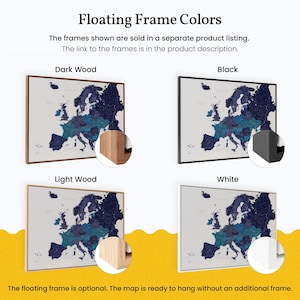 Europe Map Push Pin Canvas Detailed - Navy Blue Canvas Travel Pin Board ...