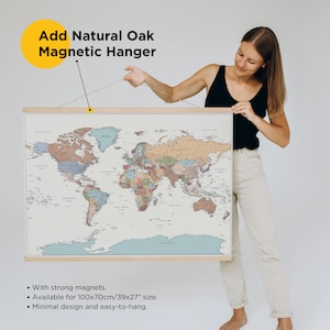 large detailed world map poster with magnetic wall hangers  colorful