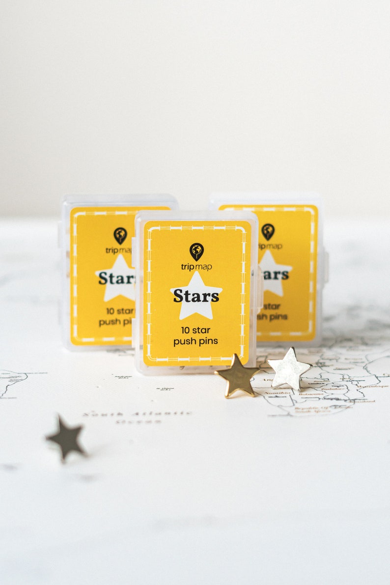 Map Pin Rounded With Star Gold Stars Map Push Pins - Tacks With Stainless Point - Marking Pins ...