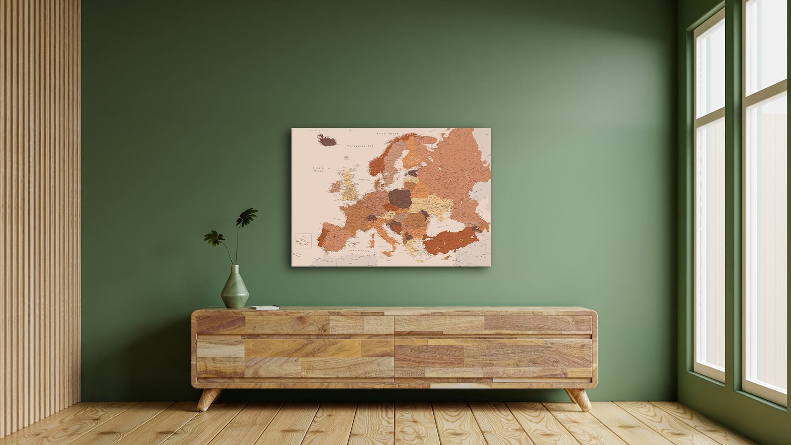 Large Europe Wall Map Brown - Push Pin Europe Map Canvas - Places ...