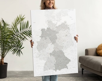 Deutschlandkarte Pinnwand - Grau Deutschland Karte zum Pinnen - Karte Bundesländer auf Leinwand - Politische Deutschland zum Markieren