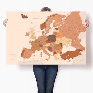 Detaillierte Europa Reisekarte - Politisches Poster von Europa Kontinent - Große Europa Reisekarte mit Pins - Personalisierter Europäischer Reisedruck