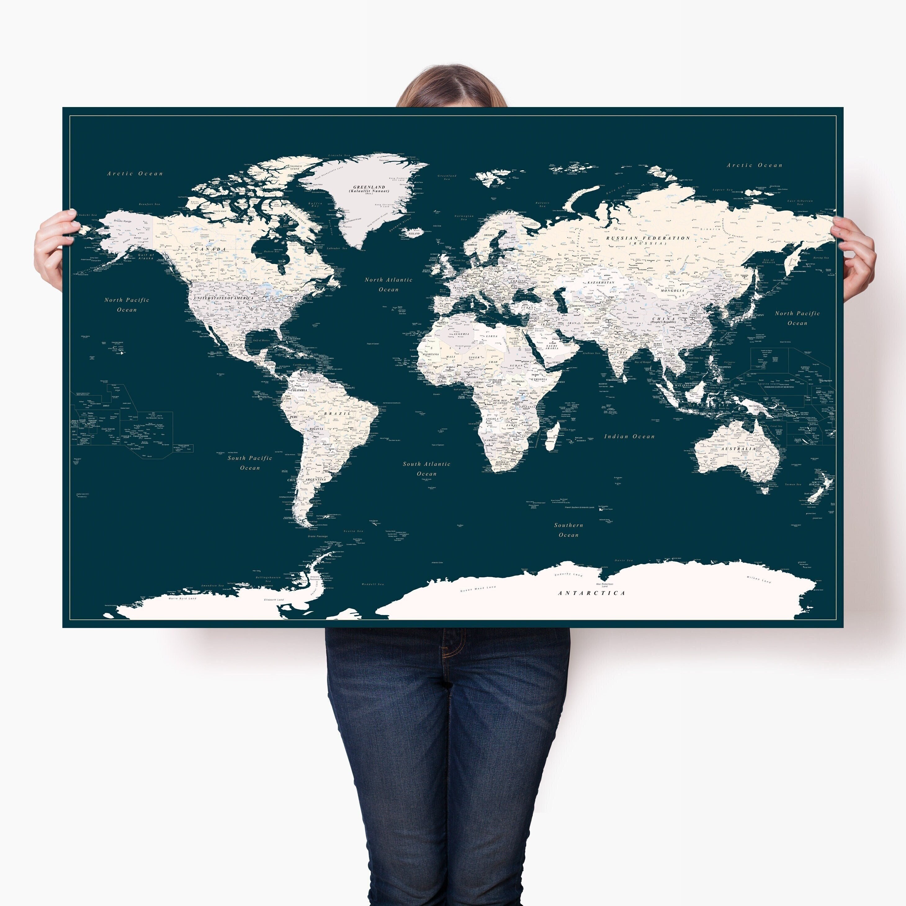Personalized World Map Poster - Big Wall Travel Map Print - Detailed ...