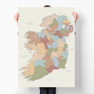 Irland Landkarte Poster Farbenfroh, Detaillierte Landkarten von Irland und Nordirland mit den Grafschaften, großer Traveler Print, Home Dekor mit Pins