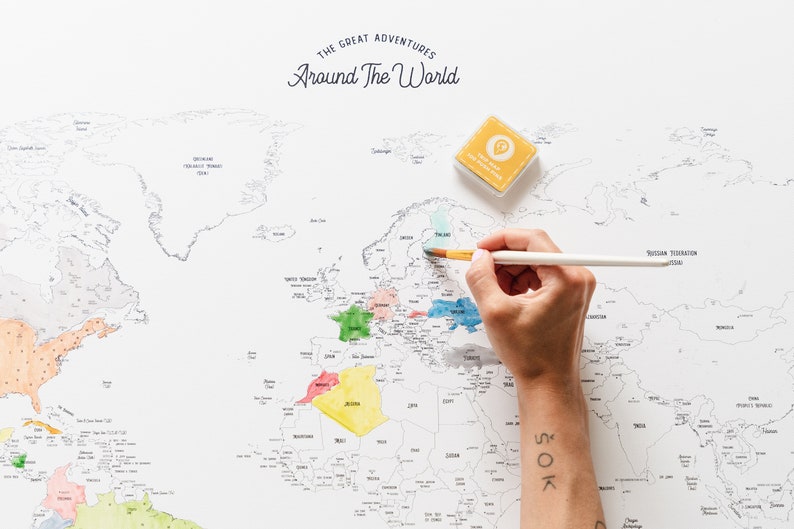 Paintable World Map Push Pin, Coloring Places I've Been Travel Canvas ...