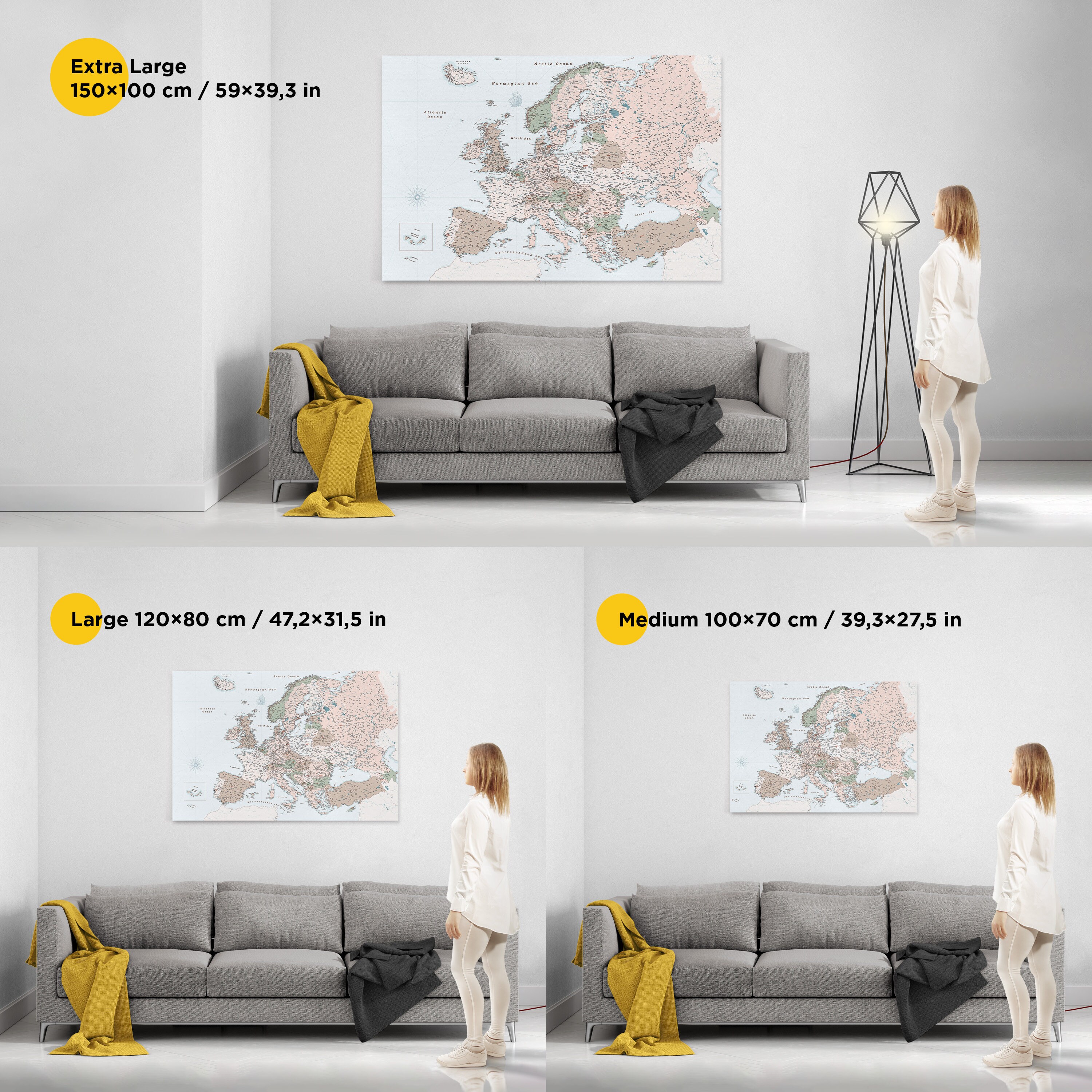 Push Pin Map of Europe With Cities, Detailed European Pin Board Canvas ...