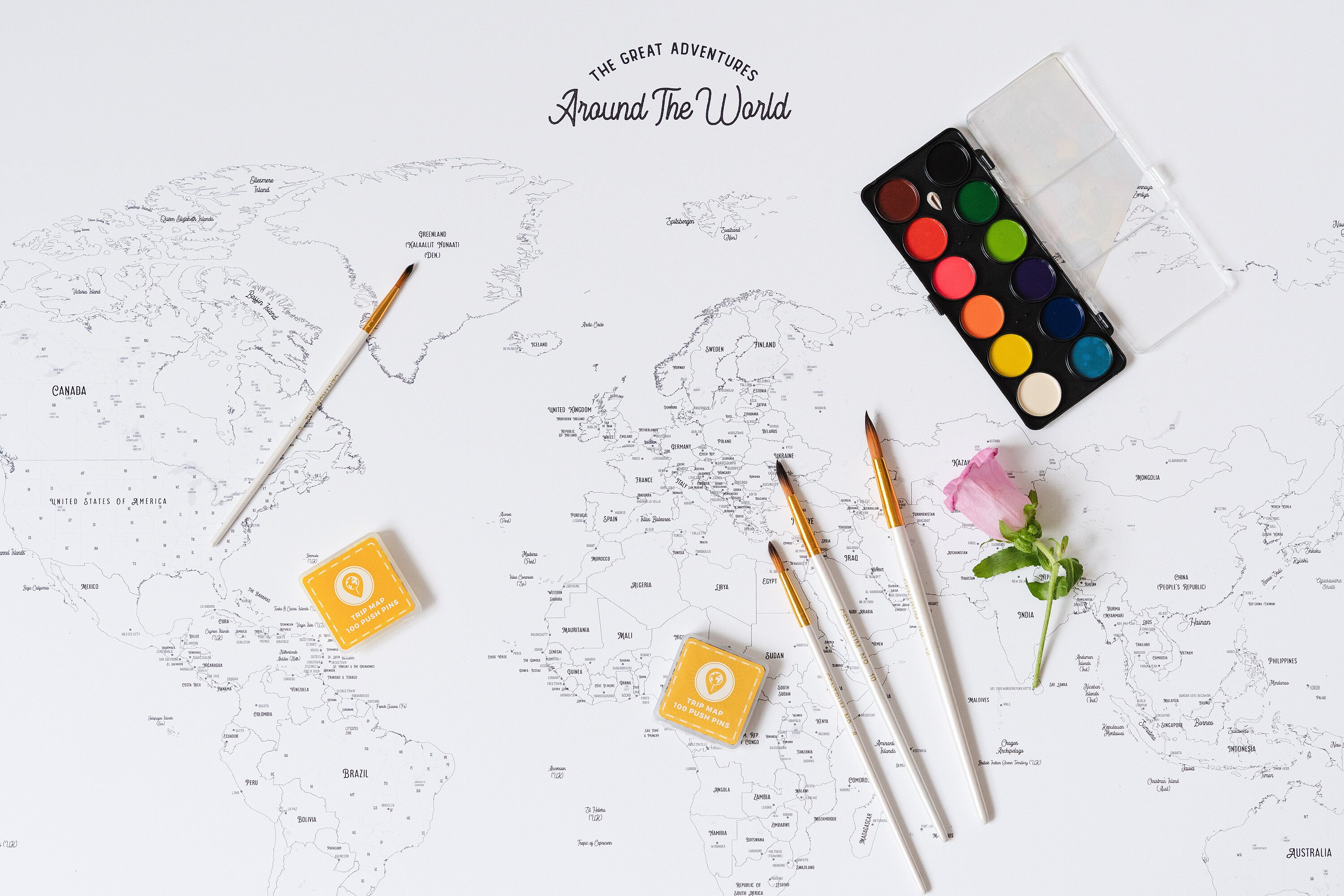 DIY Watercolor World Map, Paintable Travel Map Push Pin, Coloring ...