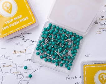 Map Push Pins Dark Green - Round Head Tacks with Stainless Point - Matte Finish - Marking Pins - 100 pc
