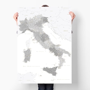 Große Italien Wandkarte Poster, detaillierte Karte mit Regionen und Städten, Reise Wanddekoration Druck, Italien Liebhaber Geschenk, Italien inspiriert Geschenk