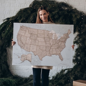Grande décoration murale en toile de carte des États-Unis avec punaises, tableau d'affichage de voyage personnalisé détaillé avec parcs nationaux, tableau d'affichage des lieux parcourus à épingler