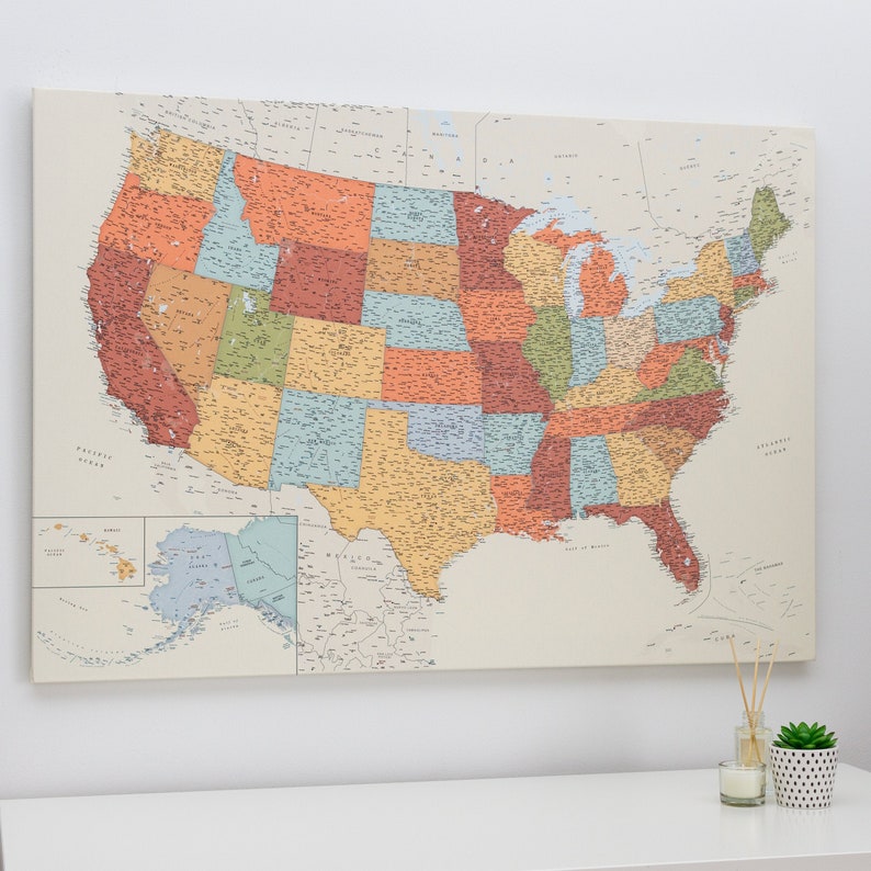 Large Push Pin USA Map Detailed Map Pin Board With National Etsy