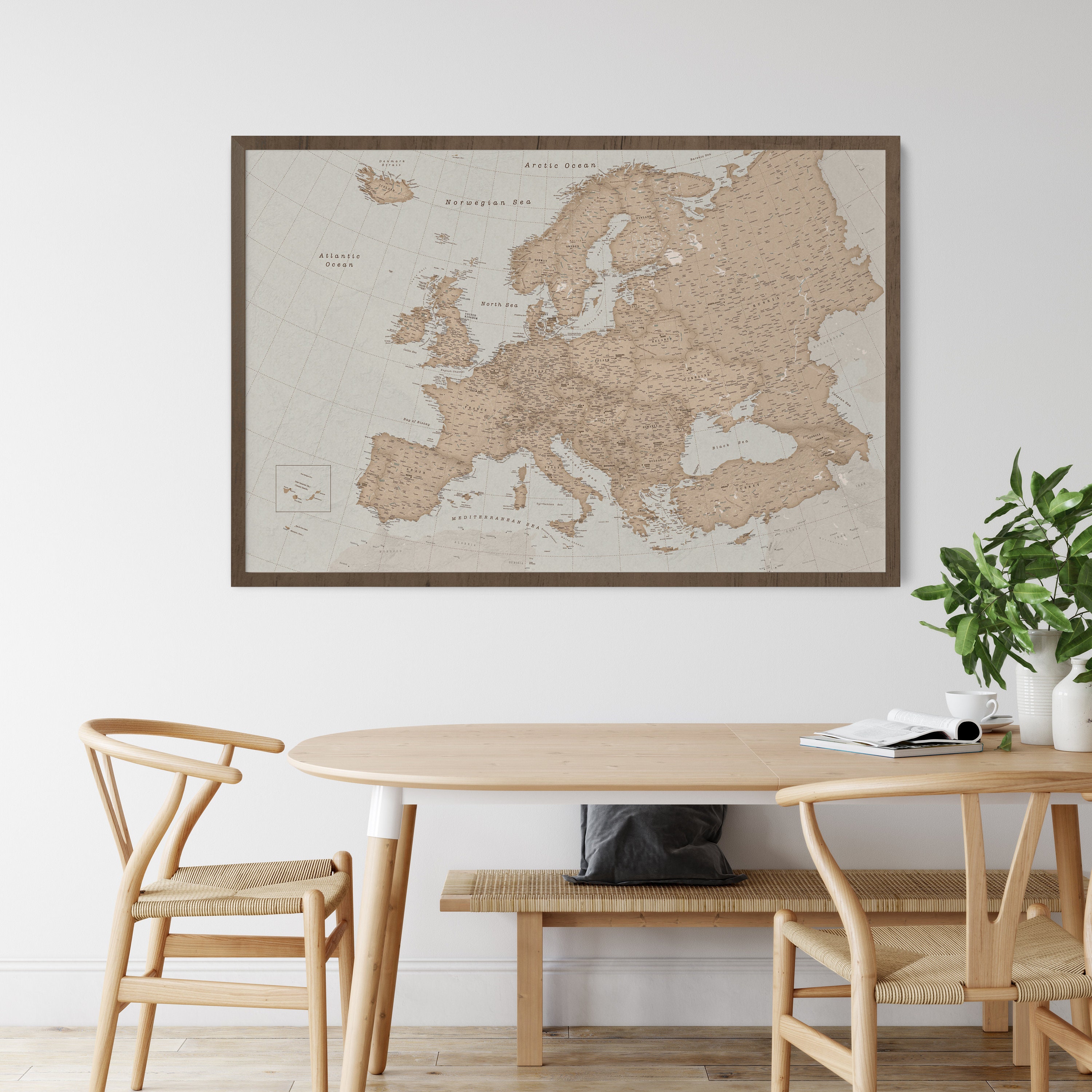 European Vintage Poster - Large Europe Map Canvas Wall Art - Detailed ...