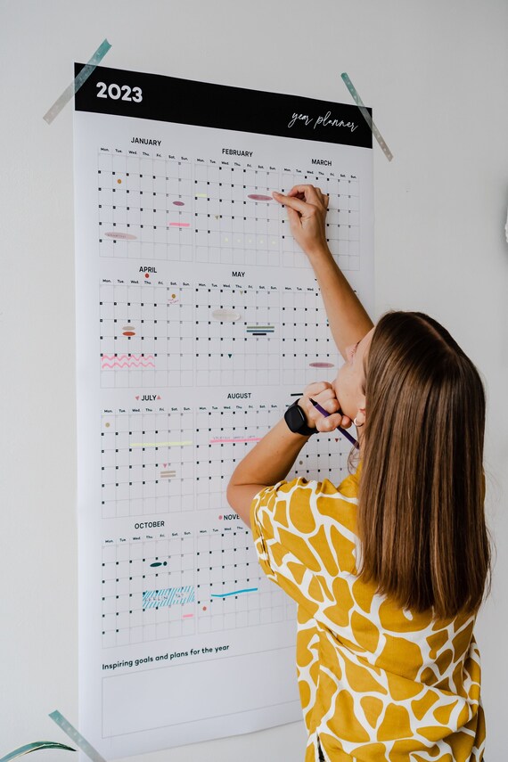 2024, 2025, 2026 Whole Year Wall Calendar, Large Annual Monthly Planner, Minimal Yearly Organizer, Giant Black White Paper 24x44/61x111cm - Etsy