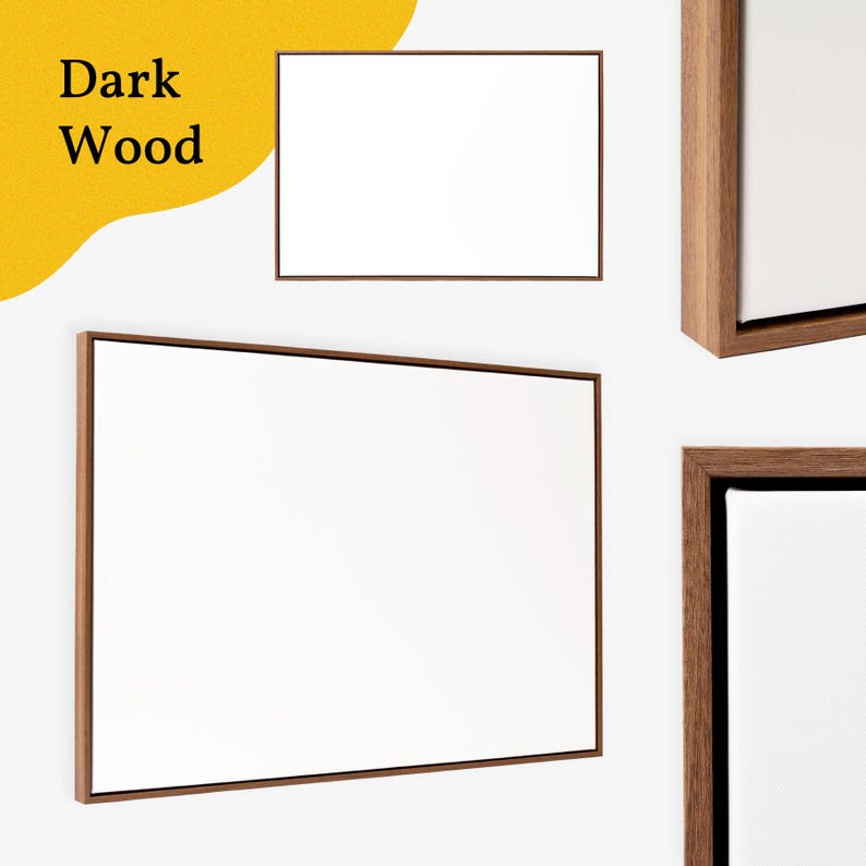May include: Several rectangular blank canvases with dark wood frames are displayed against a white background. The text "Dark Wood" is in the upper left corner. The frames are a rich brown color.