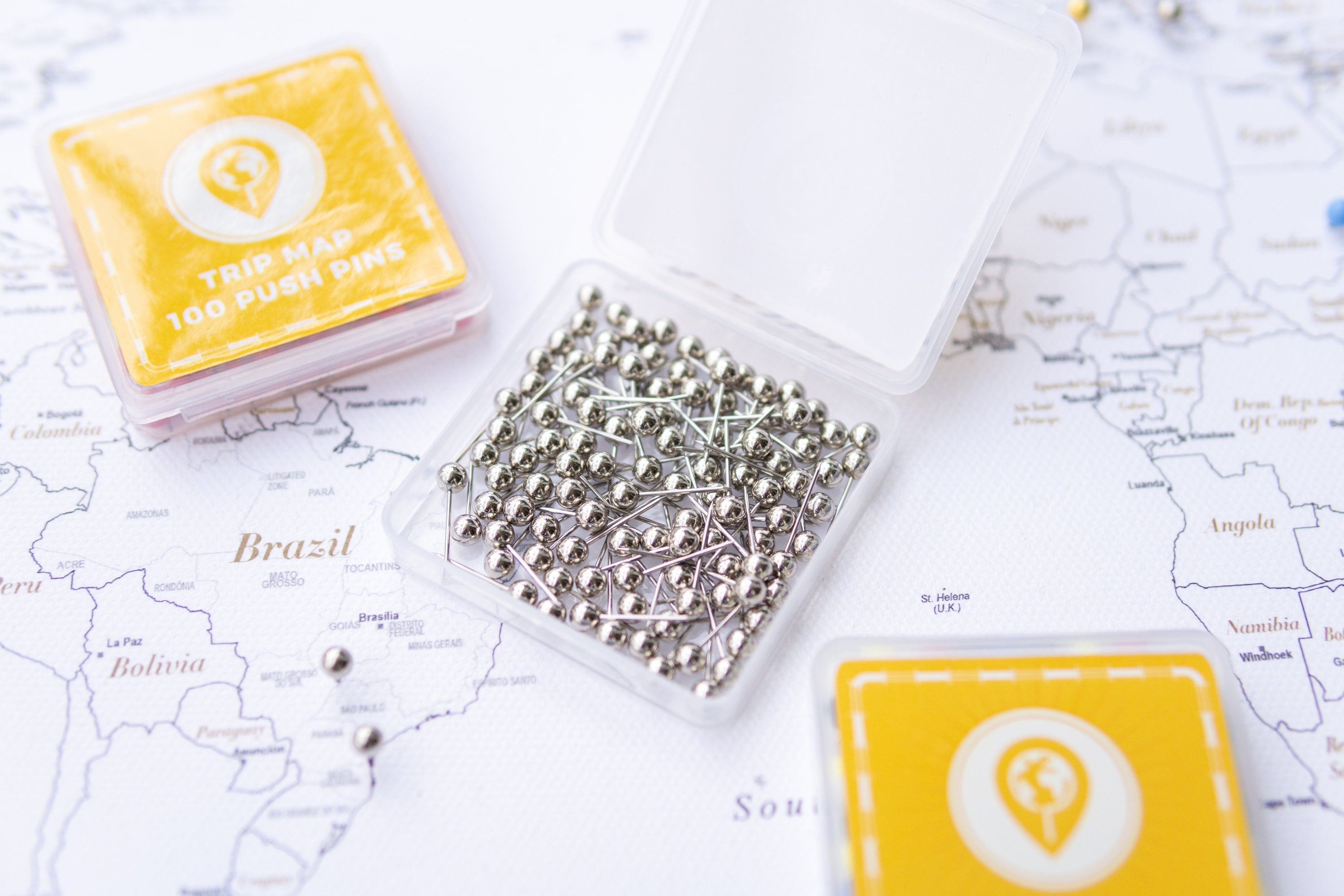 Map Push Pins Silver - Round Head Tacks With Stainless Point - Metallic ...