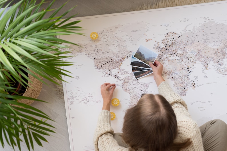 Push Pin World Map Detailed, Personalized Travel Map Pin Board Canvas ...