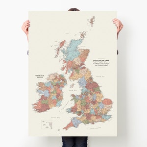 Carte murale politique de l'Irlande au Royaume-Uni - Poster de carte du Royaume-Uni très détaillée - grande impression d'art mural Irlande - carte de voyage personnalisée pour couples - carte de voyage