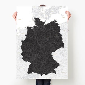 Poster moderno con mappa della Germania con città e stati, decorazione da parete dettagliata per viaggi, stampa di grandi dimensioni dei luoghi che hai visitato, regalo personalizzato per viaggiatori