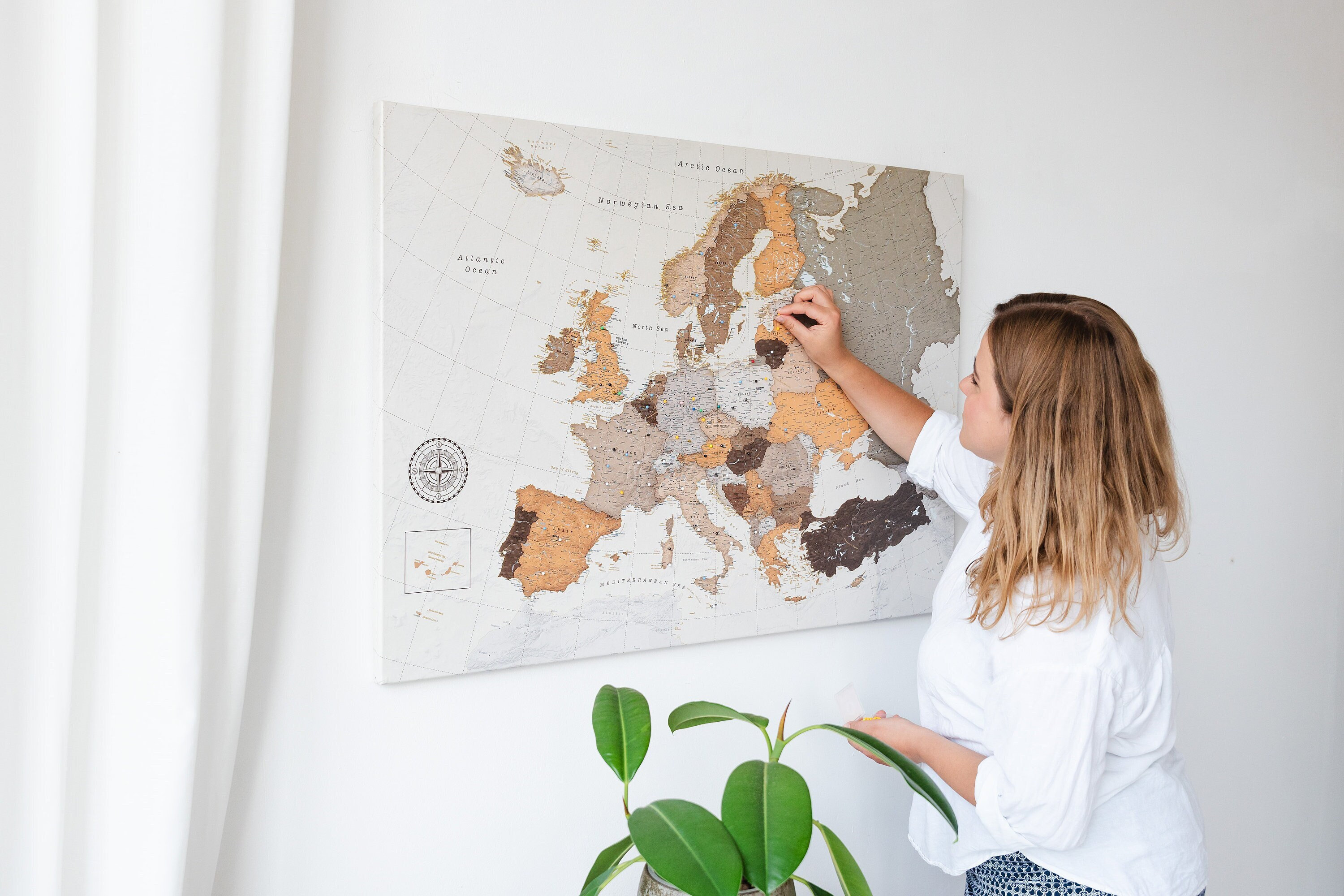 Push Pin Europe Map, Personalized Canvas Travel Pin Board, Large ...